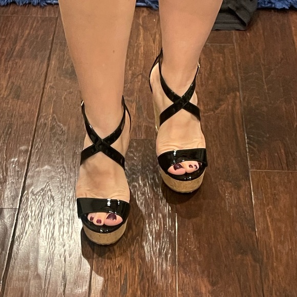 NWT Brand New Jimmy Choo Portia 120 Black Patent Leather Wedges 36 6 Women’s - Picture 17 of 17